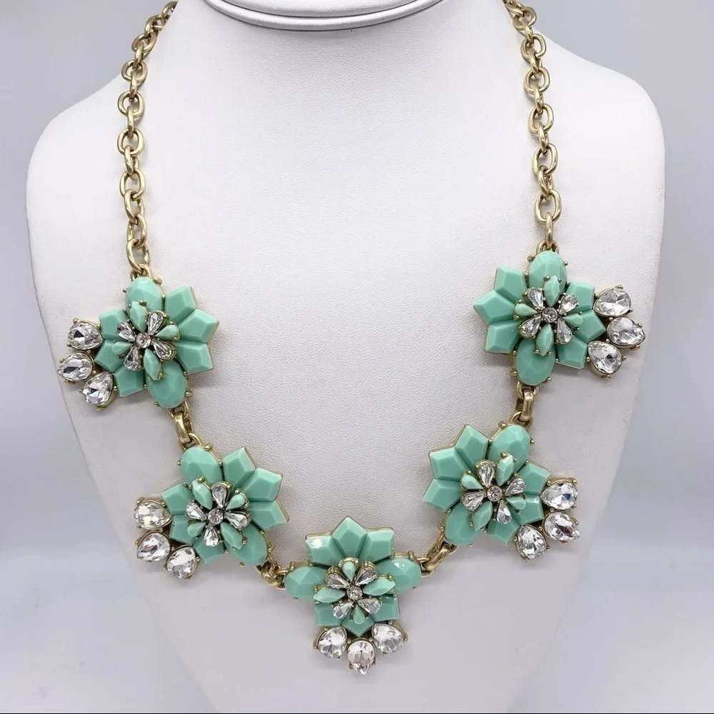 J. Crew Mint Green Jeweled Necklace